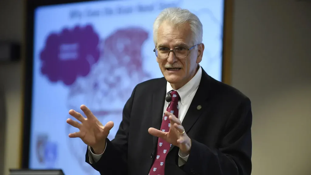 Sleep and circadian-rhythm researcher speaking during a scientific presentation