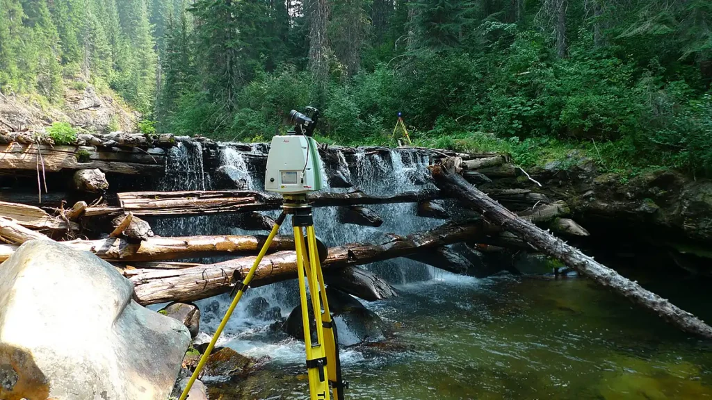 Terrestrial LiDAR equipment set up to evaluate an archaeological site