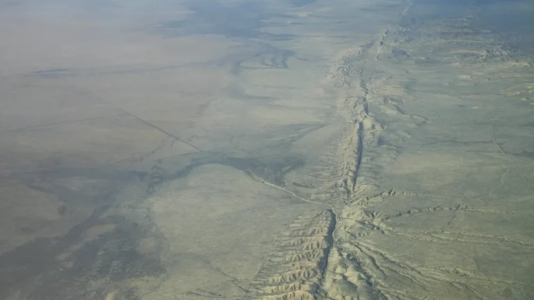 Aerial view of the San Andreas Fault crossing California’s Carrizo Plain