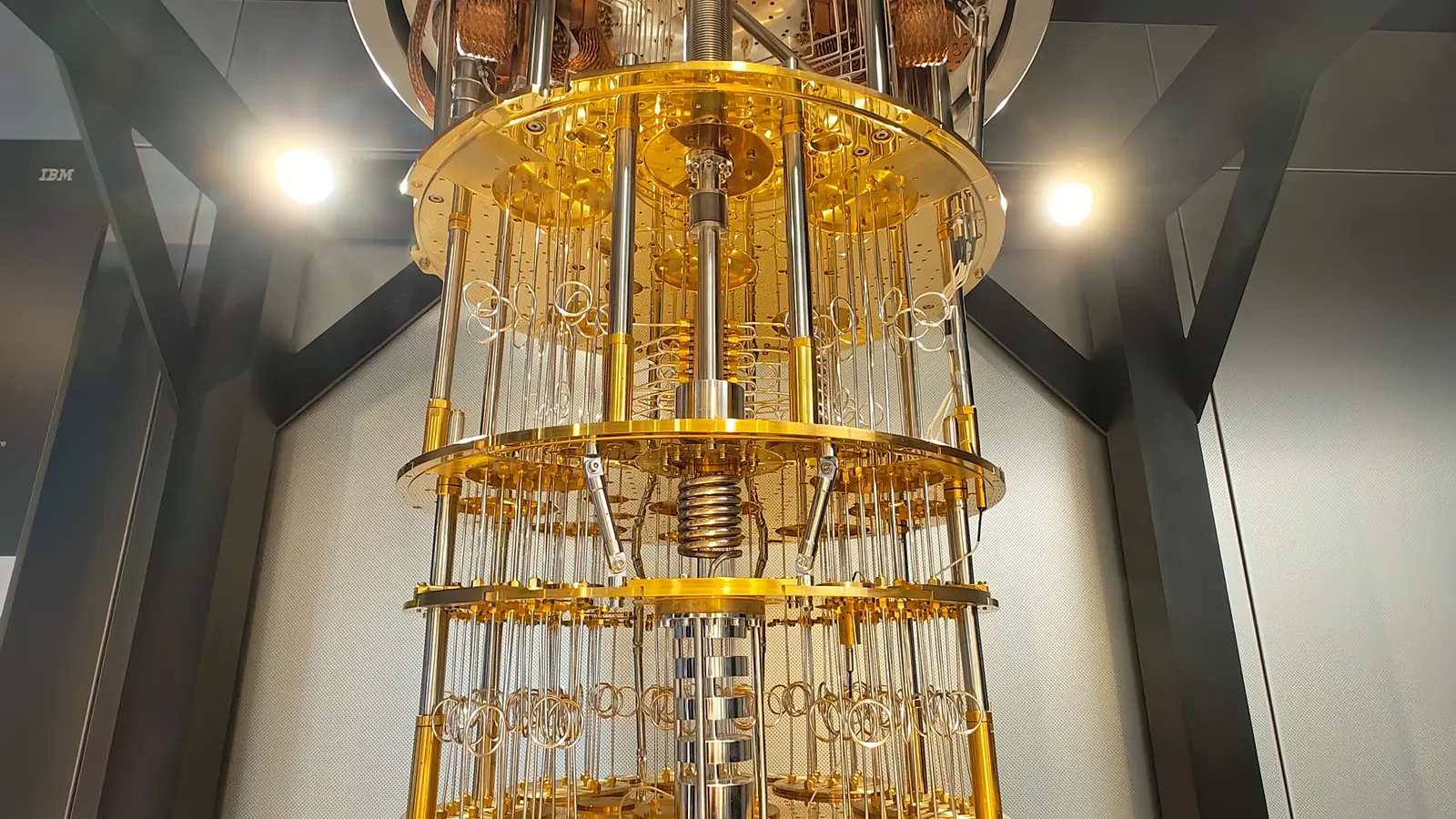IBM Quantum System One quantum computer inside its glass enclosure