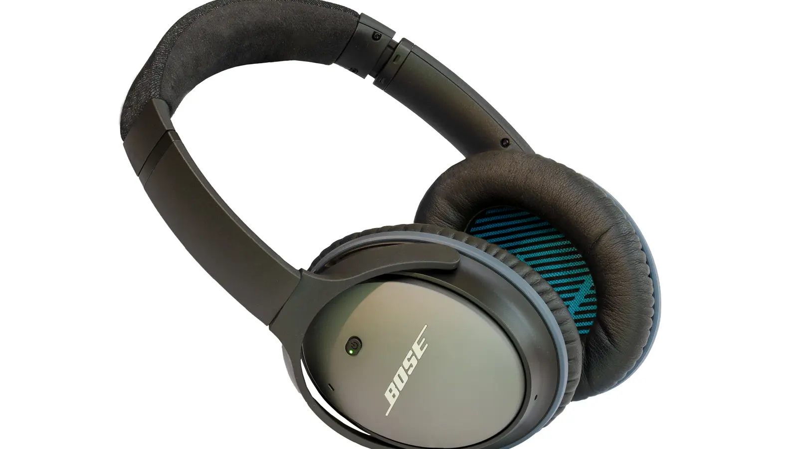 Black over-ear active noise-cancelling headphones on a neutral surface
