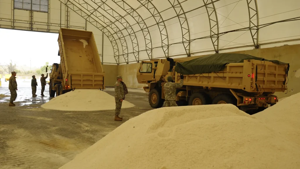 Road salt being loaded for winter storm response