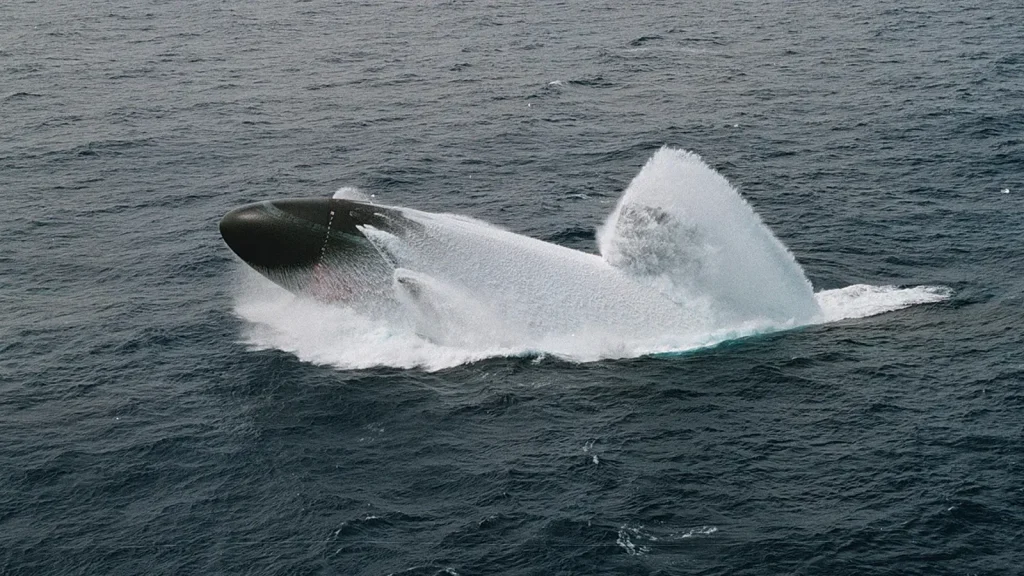 U.S. Navy submarine surfacing during an emergency drill